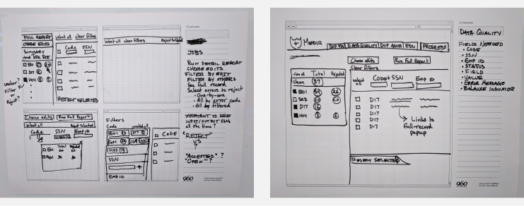 paper sketches of the new UI