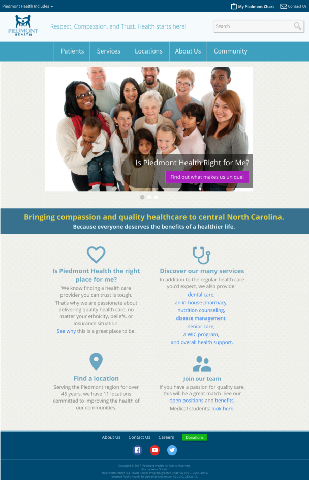 screenshot of the patient services page after redesign